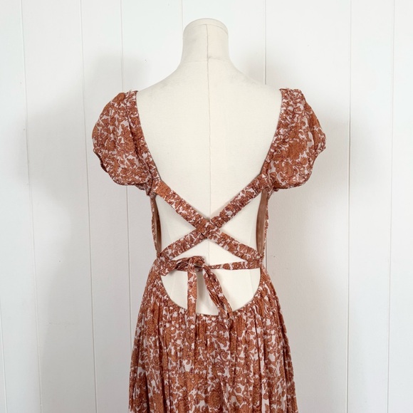 Free People Ultraviolet Maxi Dress in Tea Medium Open Back Boho Floral - Picture 10 of 12